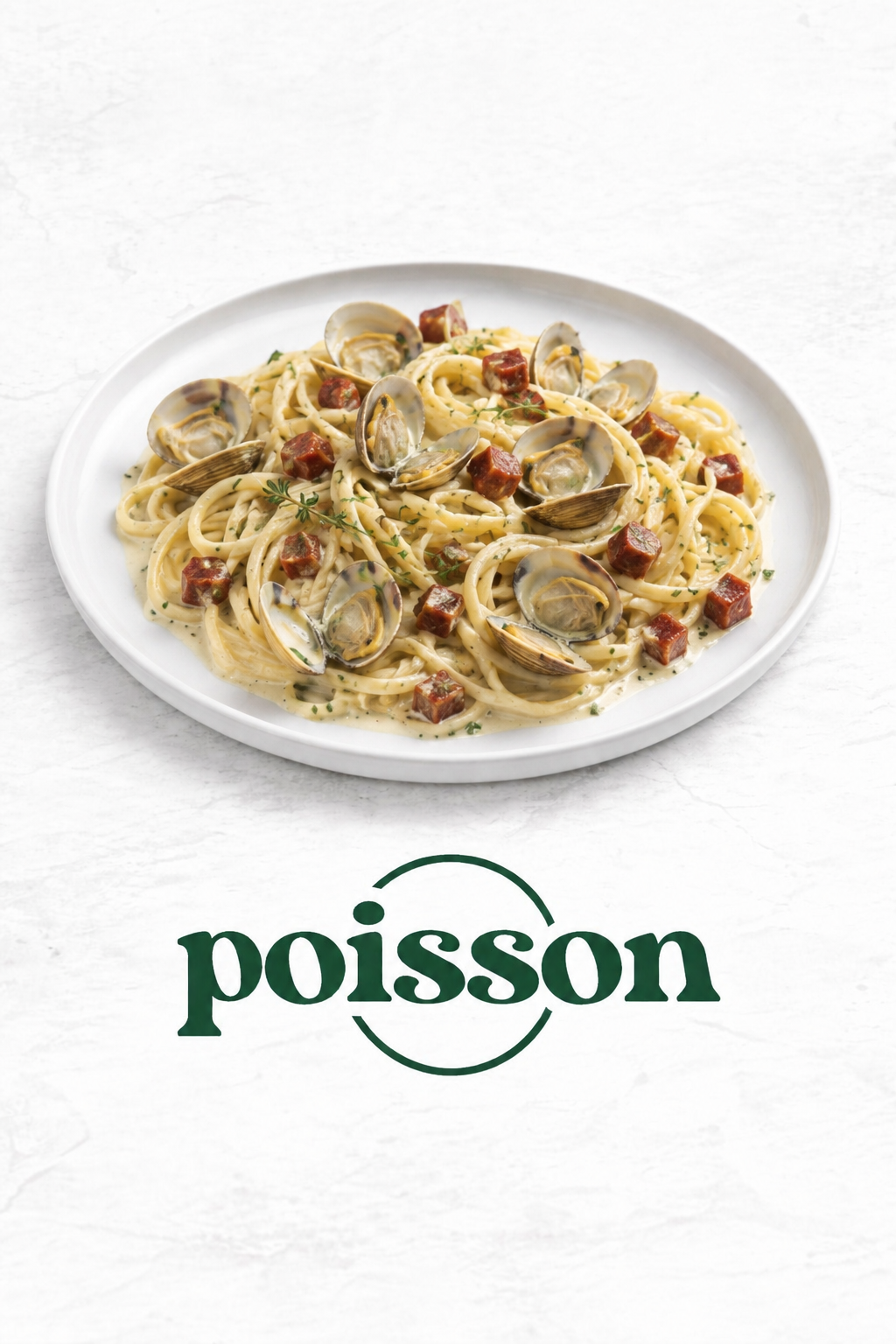 linguine aux coques et dés de chorizo, jus réduit crémé au thym Linguine aux coques et dés de chorizo, jus crémé au thym – Image 1