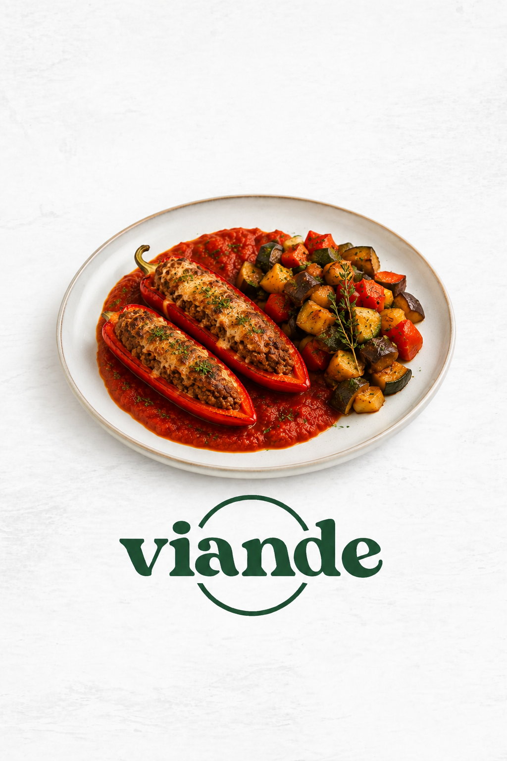 poivron long farci à la viande hachée, sauce tomate, ratatouille Poivron long farci à la viande hachée, ratatouille, sauce tomate – Image 1