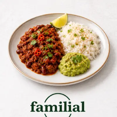 chili con carne, riz, guacamole