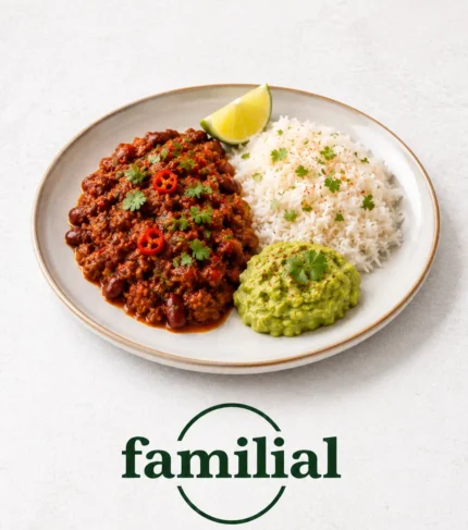 chili con carne, riz, guacamole