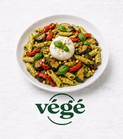 Penne pesto légumes burratina