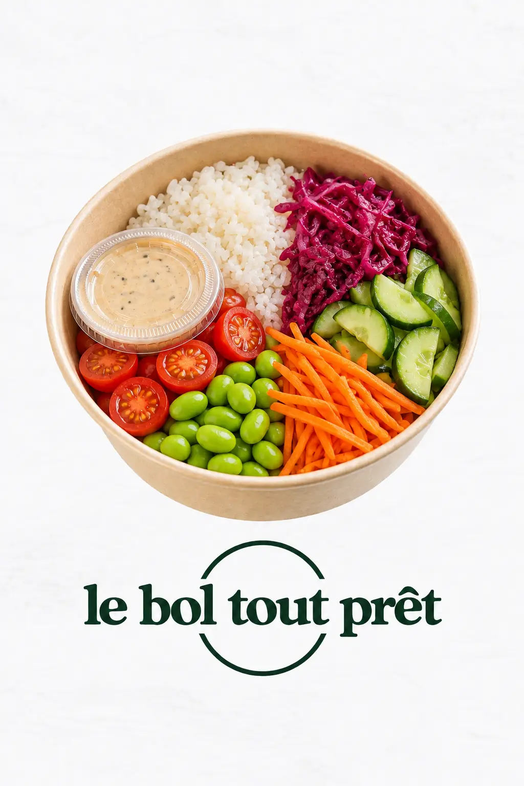 bolrizsushichouconcombres Le bol Tout prêt: riz à sushi, pickles de chou rouge, concombres, carottes, edamame, tomates cerises, sauce sésame – Image 1
